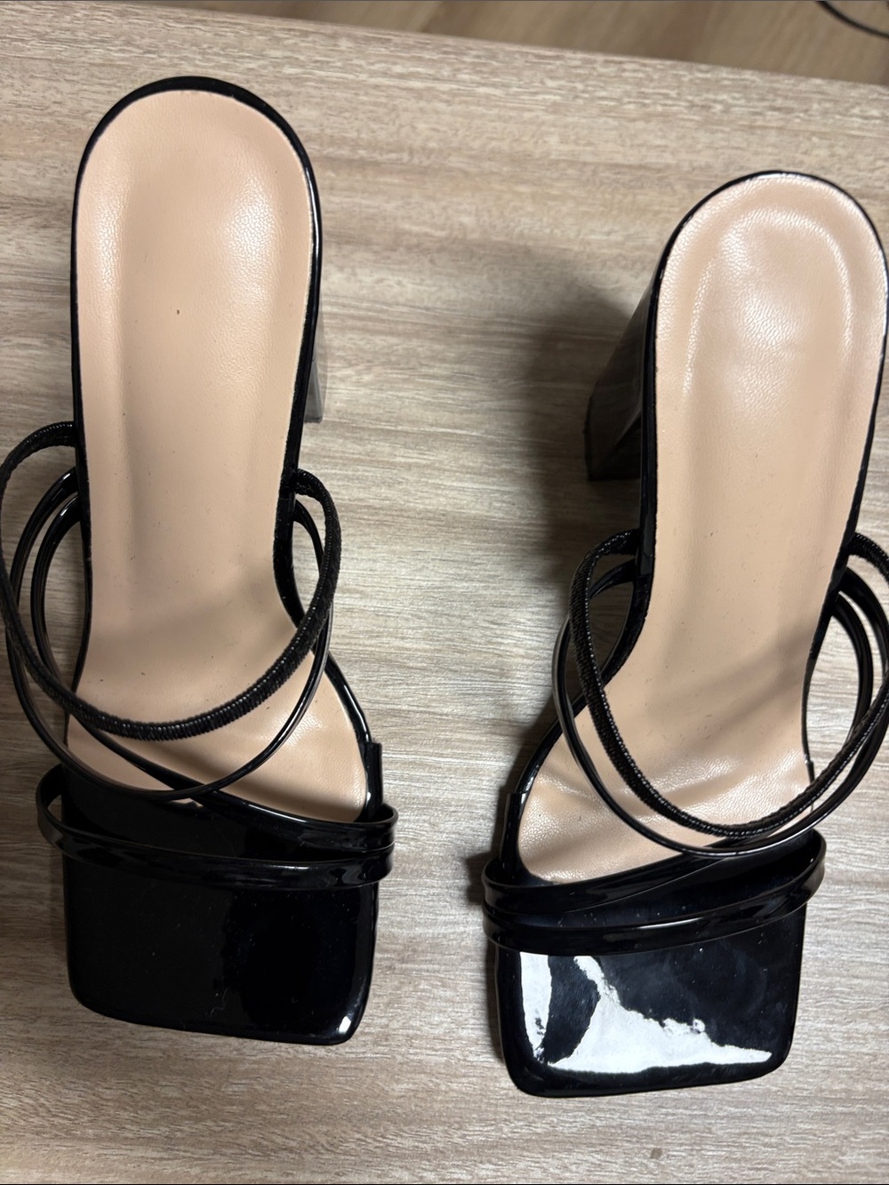 Black Square-Toe Strappy Block Heel Sandals - Women